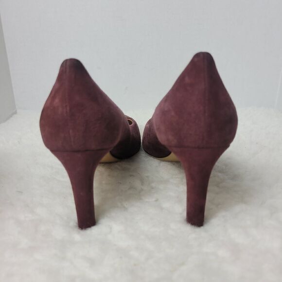 Salvatore Ferragamo Suede Pumps Burgundy Leather Trim Round Toe Stiletto Heels - Picture 4 of 9